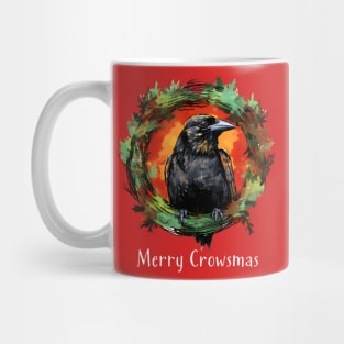 Funny "Merry Crowsmas" Christmas Crow & Wreath Mug